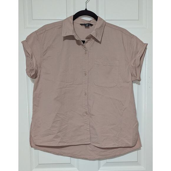 Stitch Star Shirt Womens Small Short Sleeve Button Up Pocket Tan Lightweight Top - Picture 4 of 10